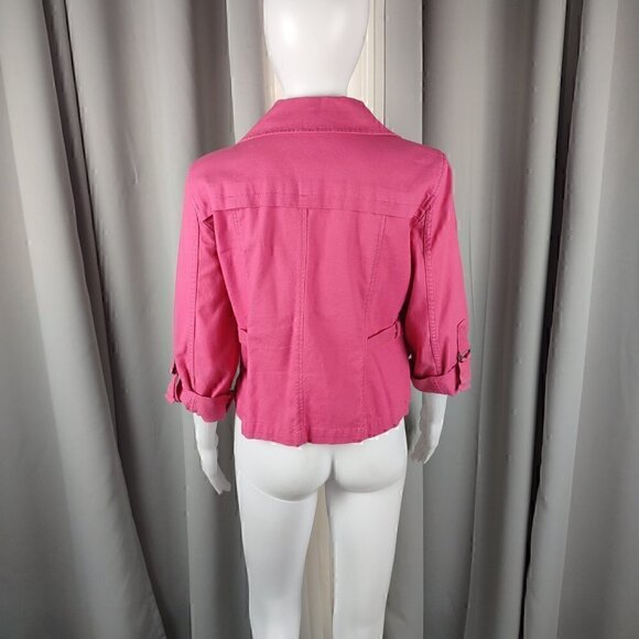 Ruby Rd Women’s Hot Pink Denim Stretchy Cotton Zipped Jacket Size 8P - Picture 3 of 9